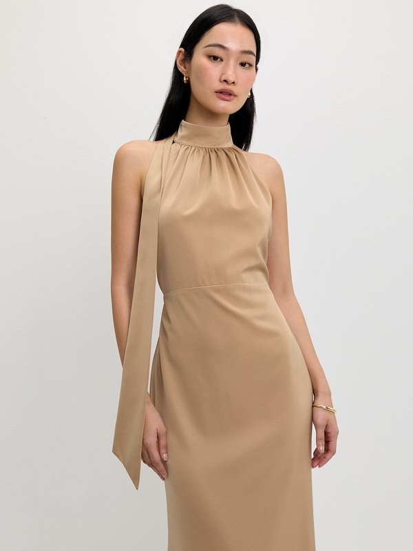 pomelo Pomelo Halter Tie Dress - Beige