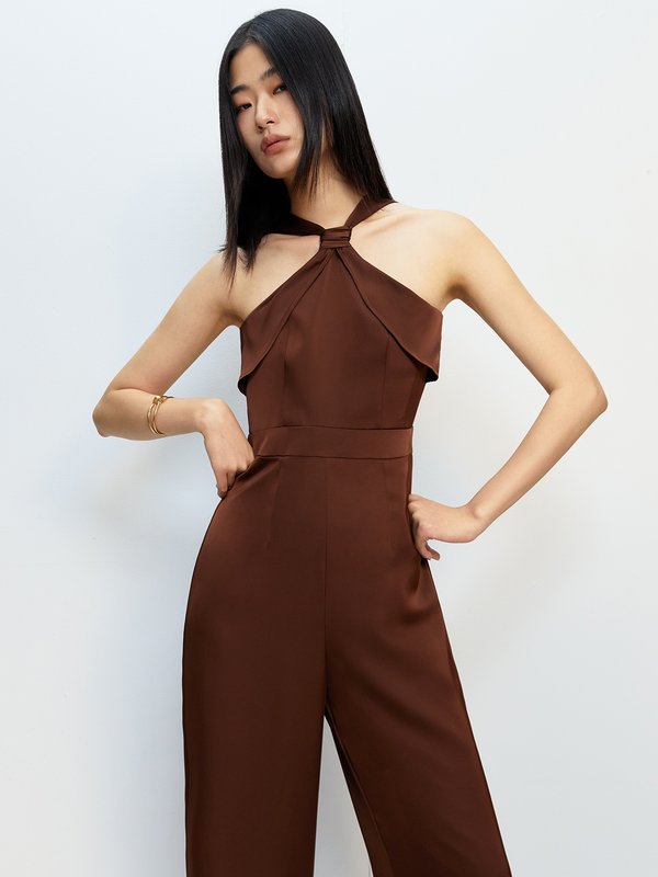 Pomelo Pomelo Halterneck Jumpsuit - Brown