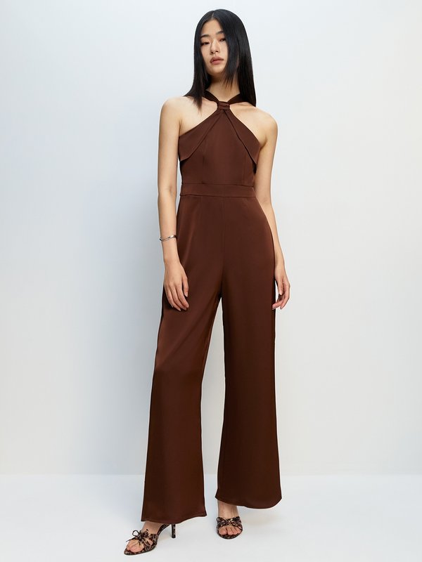 pomelo Pomelo Halterneck Jumpsuit - Brown
