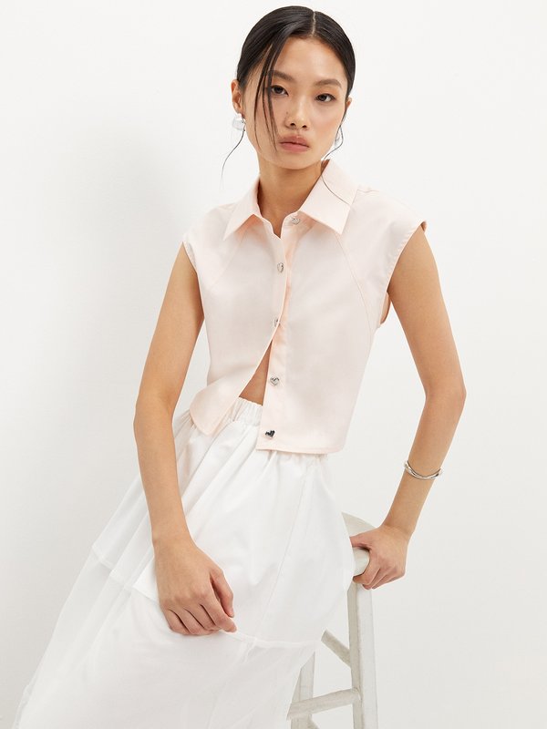 pomelo Pomelo Heart Button Blouse - Pink
