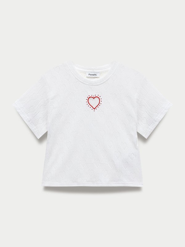 Pomelo Pomelo Heart Cut Out Crop Tee - White