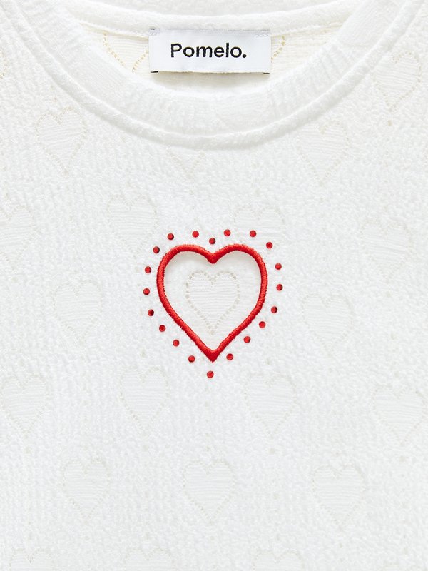 Pomelo Pomelo Heart Cut Out Crop Tee - White