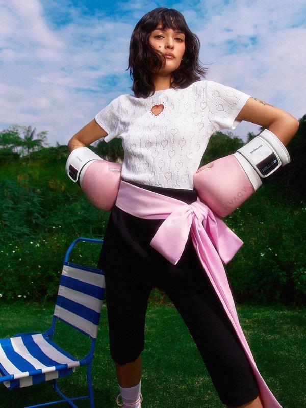 pomelo Pomelo Heart Cut Out Crop Tee - White