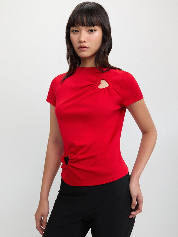 Pomelo Pomelo Heart Cutout Tee - Red