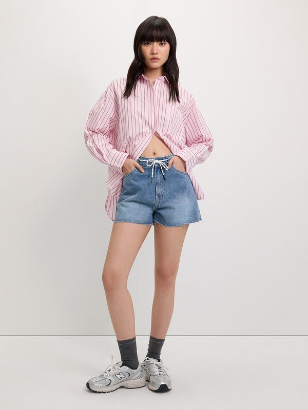 Pomelo Pomelo Heart Embroidered Striped Shirt - Pink