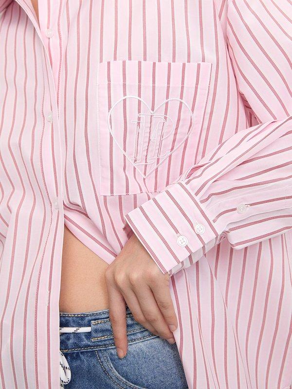 Pomelo Pomelo Heart Embroidered Striped Shirt - Pink