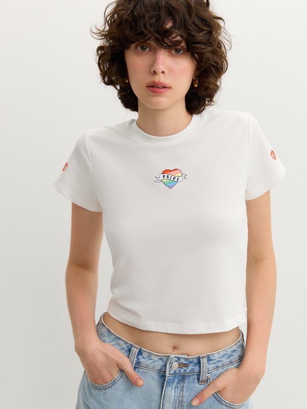 Pomelo Pomelo Heart Embroidery Tee - White