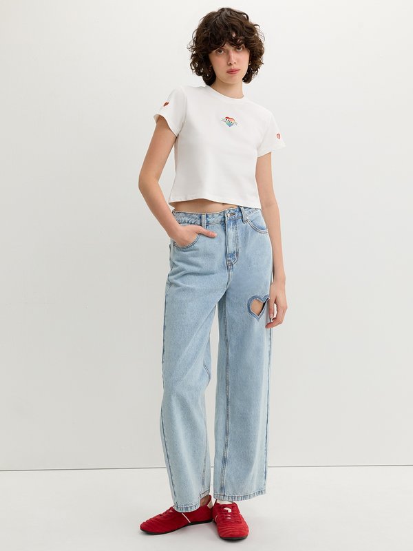 Pomelo Pomelo Heart Embroidery Tee - White