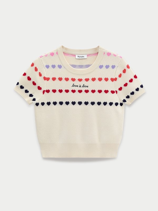 pomelo Pomelo Heart Knit Top - Cream