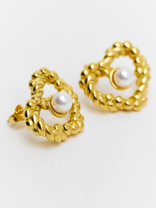Pomelo Pomelo Heart Of Pearl Earrings - Gold