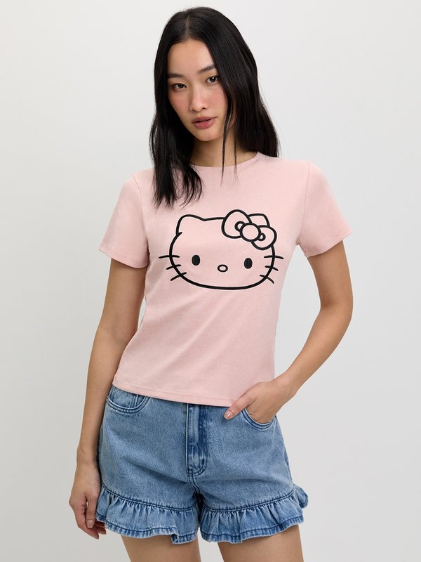 pomelo Pomelo Pomelo. ♥ Hello Kitty Embroidered Tee - Light Pink