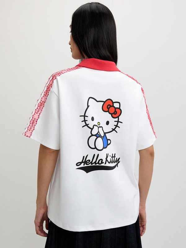 Pomelo Pomelo Pomelo. ♥ Hello Kitty Lace Trim Polo Top - White
