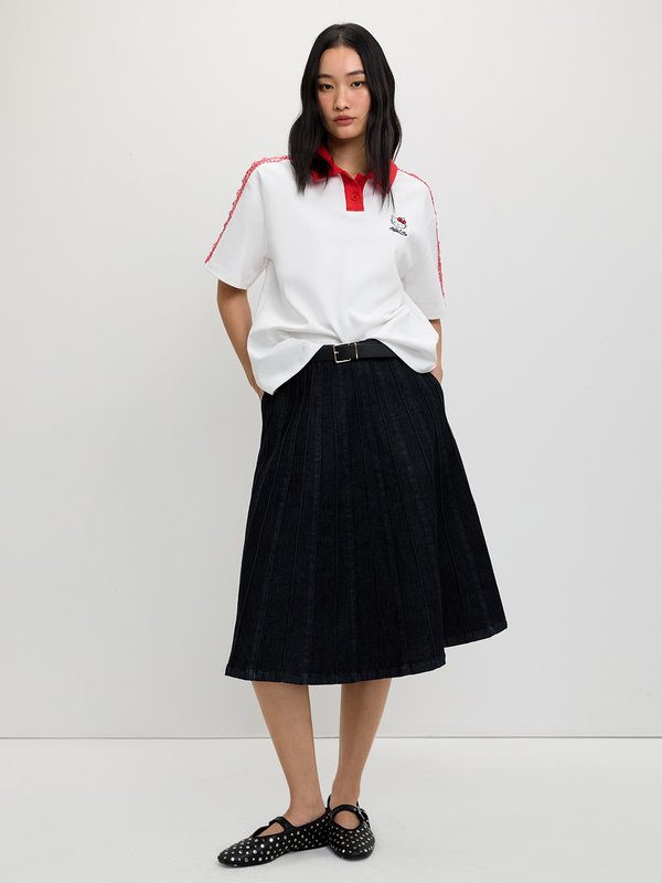 Pomelo Pomelo Pomelo. ♥ Hello Kitty Lace Trim Polo Top - White