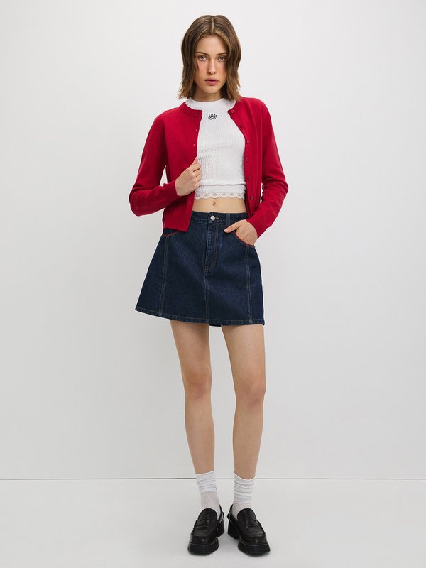 Pomelo Pomelo High-Waist Jean Skort - Indigo