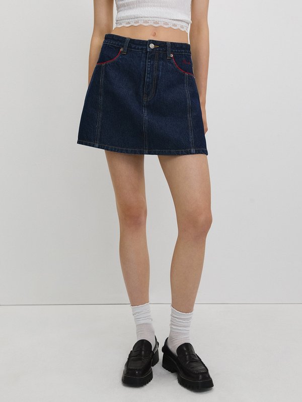 Pomelo Pomelo High-Waist Jean Skort - Indigo