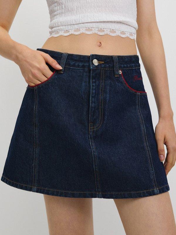 pomelo Pomelo High-Waist Jean Skort - Indigo