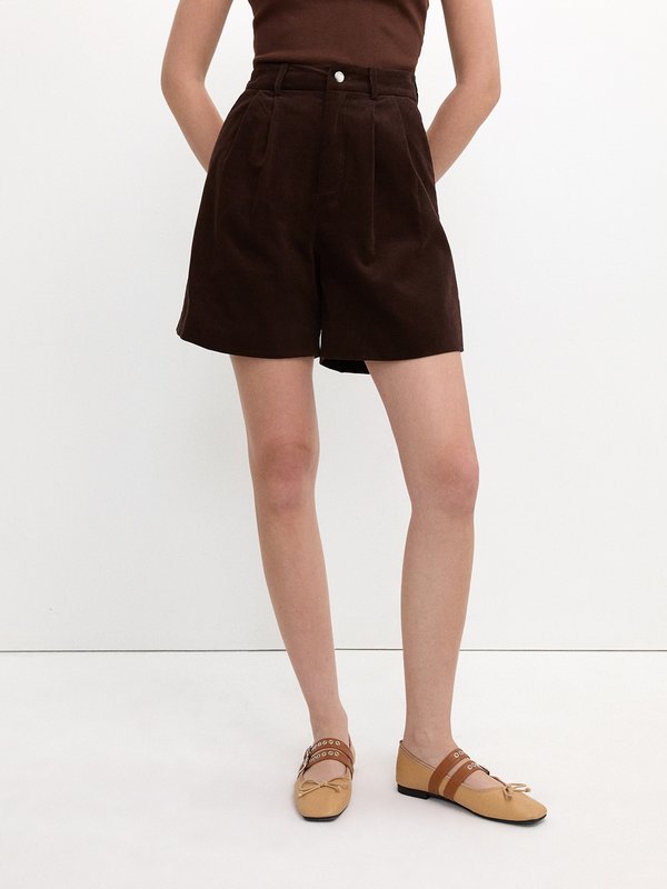 Pomelo Pomelo High-Waisted Pleat Shorts - Brown