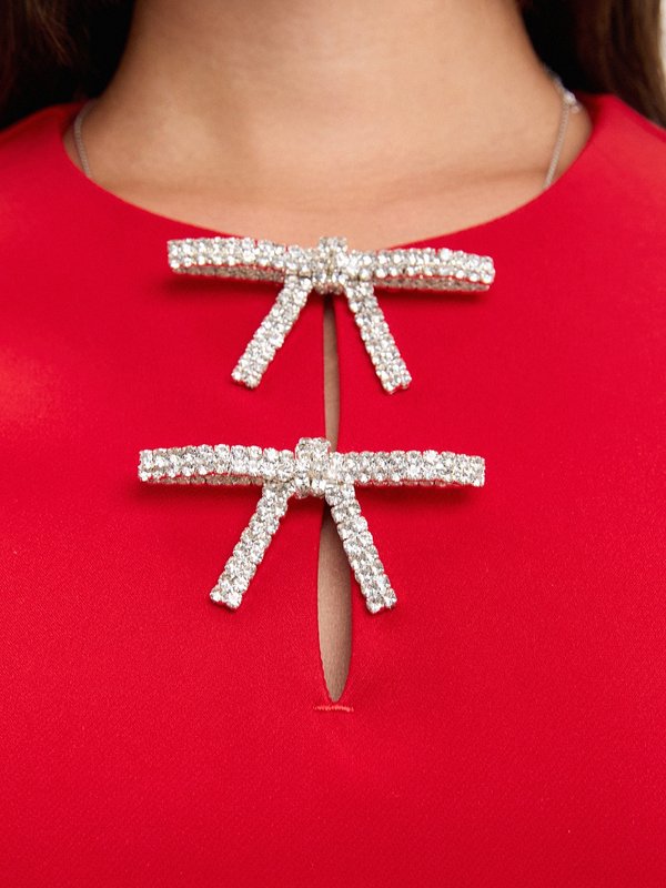 Pomelo Pomelo Keyhole Bow Detail Mini Dress - Red