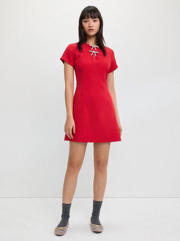 Pomelo Pomelo Keyhole Bow Detail Mini Dress - Red