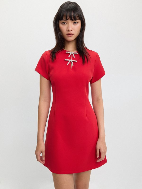 Pomelo Pomelo Keyhole Bow Detail Mini Dress - Red