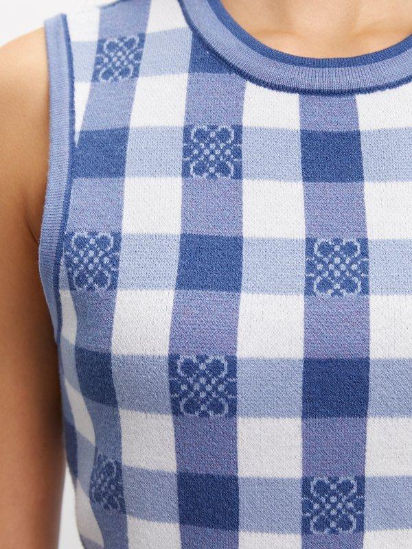 Pomelo Pomelo Knit Checkered Crop Top - Blue