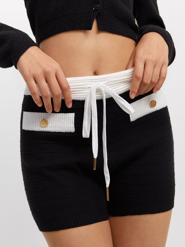 pomelo Pomelo Knit Drawstring Shorts - Black