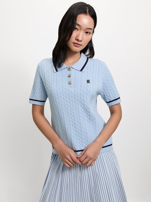 pomelo Pomelo Knit Polo Top - Baby Blue