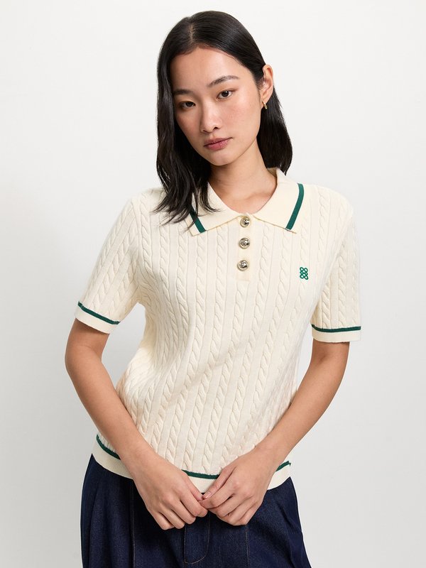 pomelo Pomelo Knit Polo Top - Cream