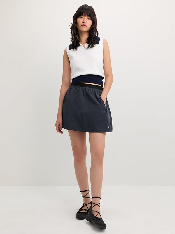 Pomelo Pomelo Knit Sleeveless Polo Top - Navy/White