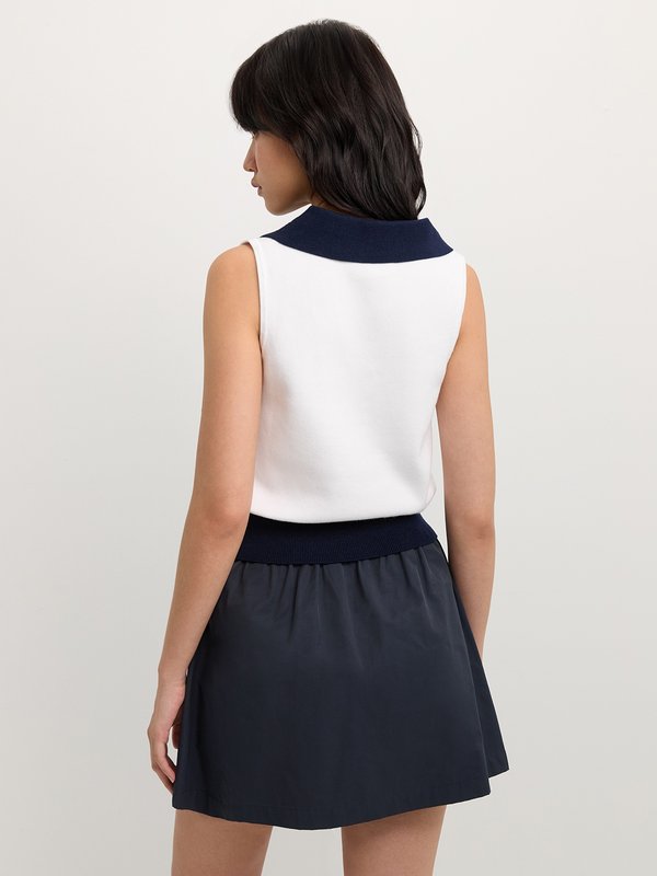 Pomelo Pomelo Knit Sleeveless Polo Top - Navy/White