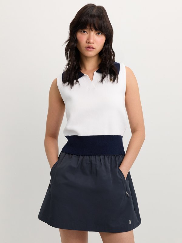 pomelo Pomelo Knit Sleeveless Polo Top - Navy/White
