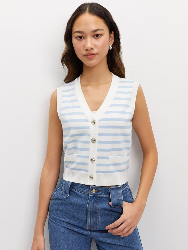 pomelo Pomelo Knit Stripe Vest - Blue