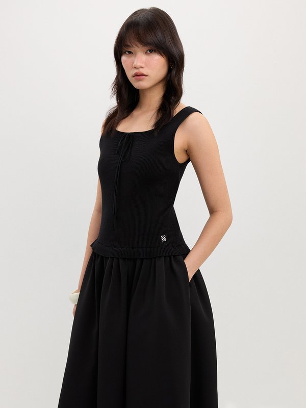 pomelo Pomelo Knit Top Dress - Black