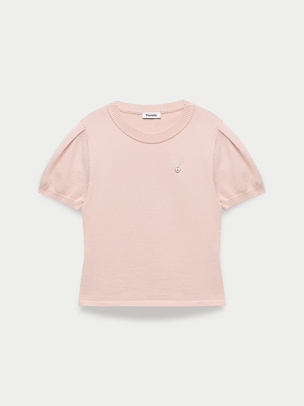 pomelo Pomelo Knitted Puff Sleeve Top - Pink