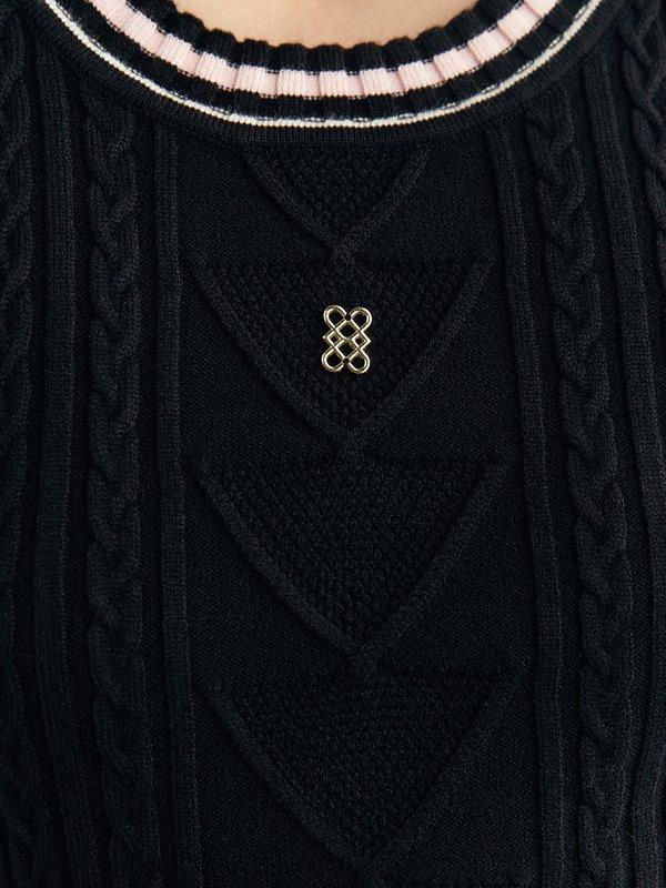 Pomelo Pomelo Knitted Round Neck Mini Dress - Black