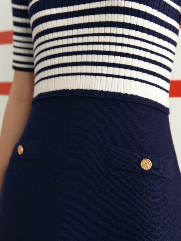 Pomelo Pomelo Knitted Stripe Mini Dress - Navy/White
