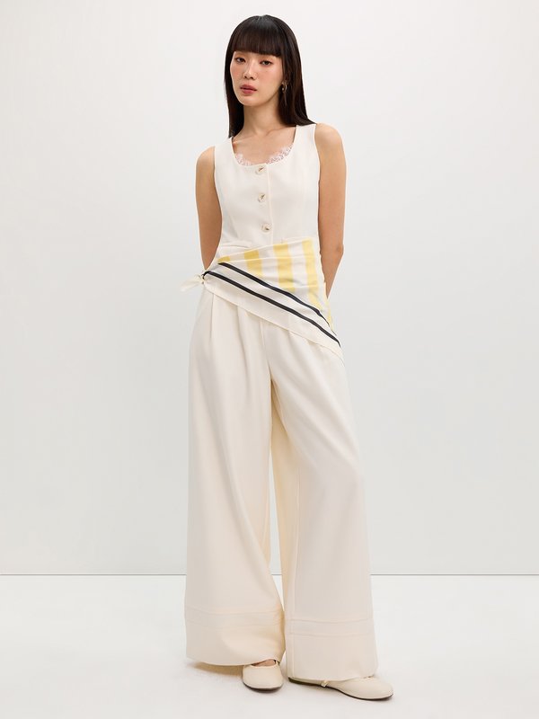 Pomelo Pomelo Lace Accent Vest - Off-White