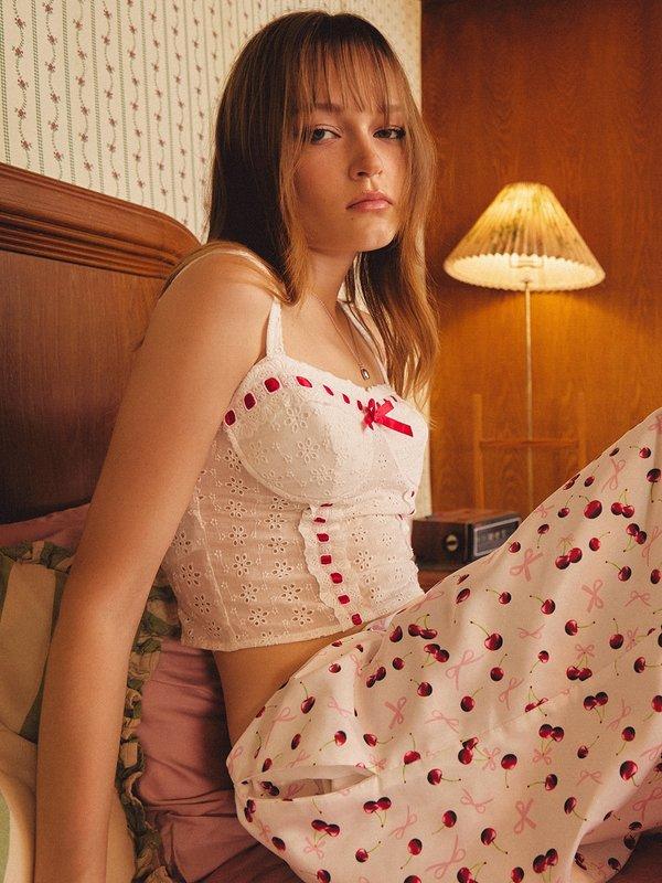 Pomelo Pomelo Lace Bow Crop Camisole - White