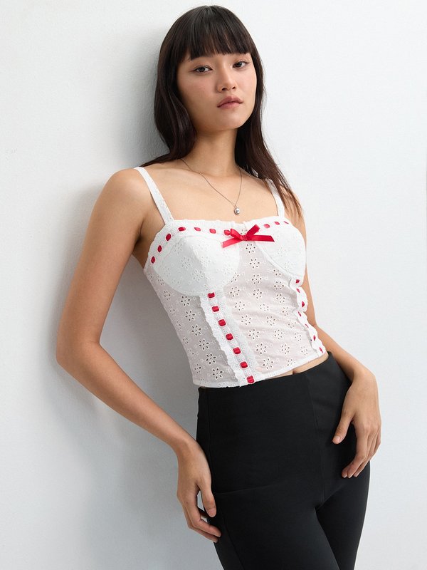 Pomelo Pomelo Lace Bow Crop Camisole - White