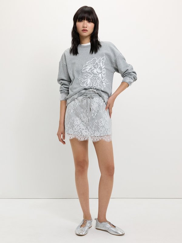 Pomelo Pomelo Lace Floral Sweatshirt - Mid Grey