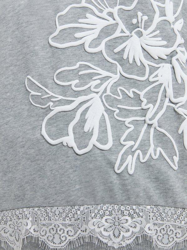 Pomelo Pomelo Lace Floral Sweatshirt - Mid Grey