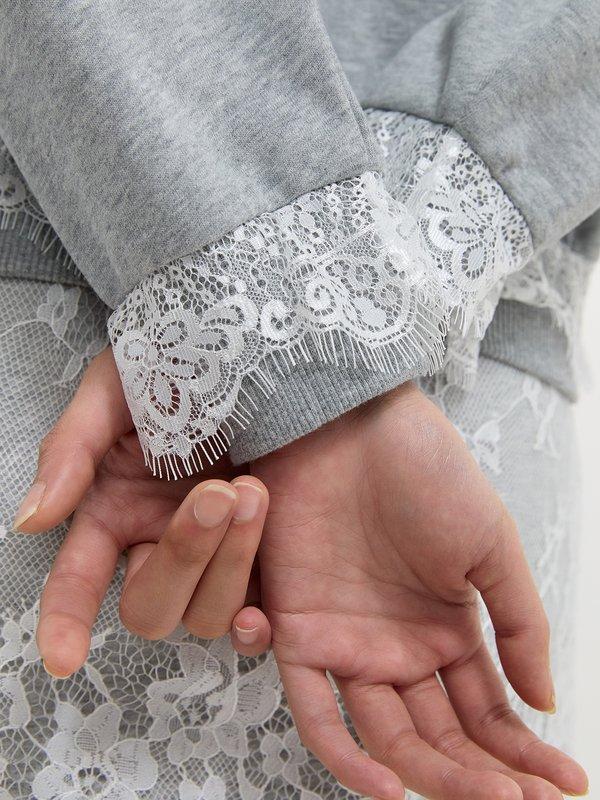 Pomelo Pomelo Lace Floral Sweatshirt - Mid Grey