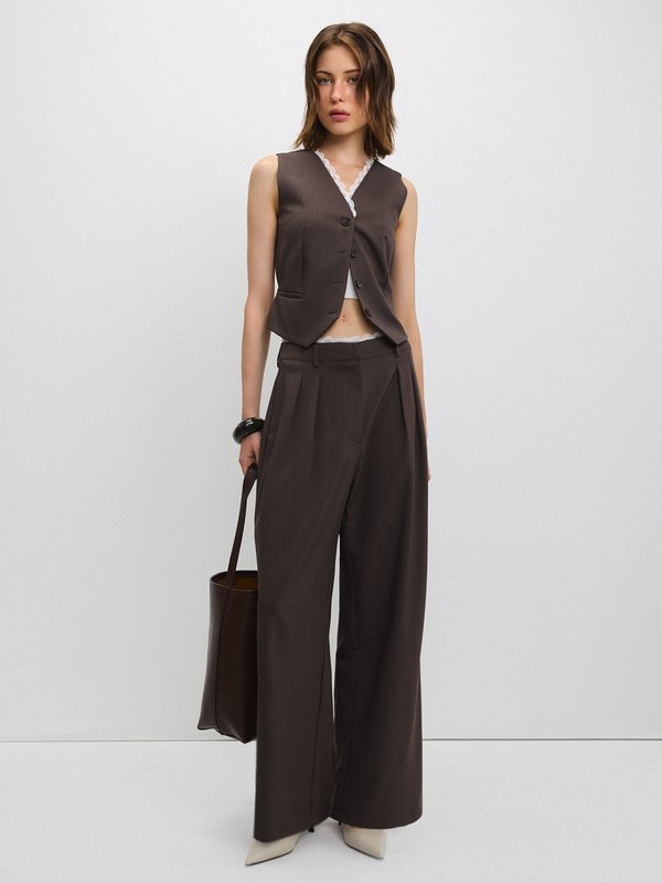 Pomelo Pomelo Lace-Hem Detail Vest - Brown