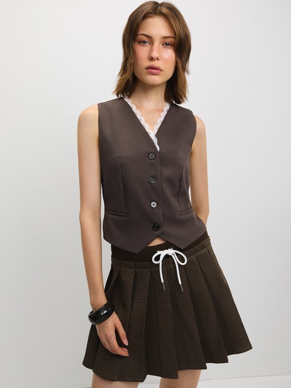 pomelo Pomelo Lace-Hem Detail Vest - Brown