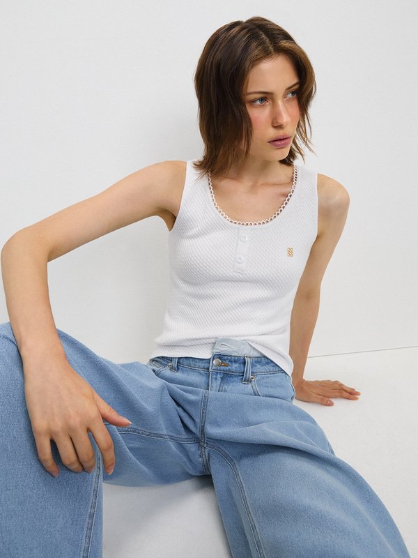 Pomelo Pomelo Lace Hem Tank - White