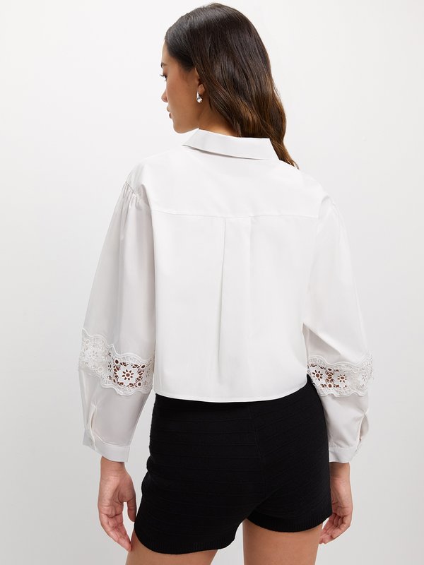 Pomelo Pomelo Lace Panel Crop Top - White