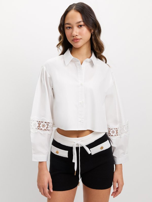 pomelo Pomelo Lace Panel Crop Top - White