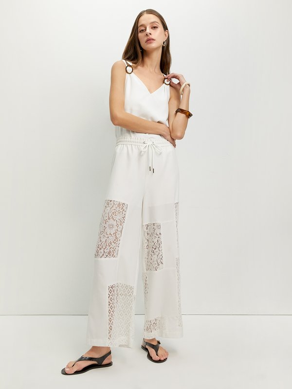 Pomelo Pomelo Lace Panel Wide-Leg Trousers - White