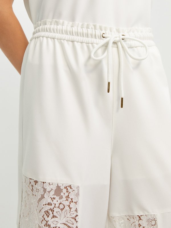 Pomelo Pomelo Lace Panel Wide-Leg Trousers - White