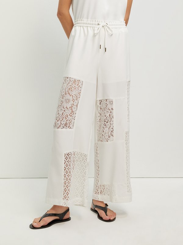 pomelo Pomelo Lace Panel Wide-Leg Trousers - White